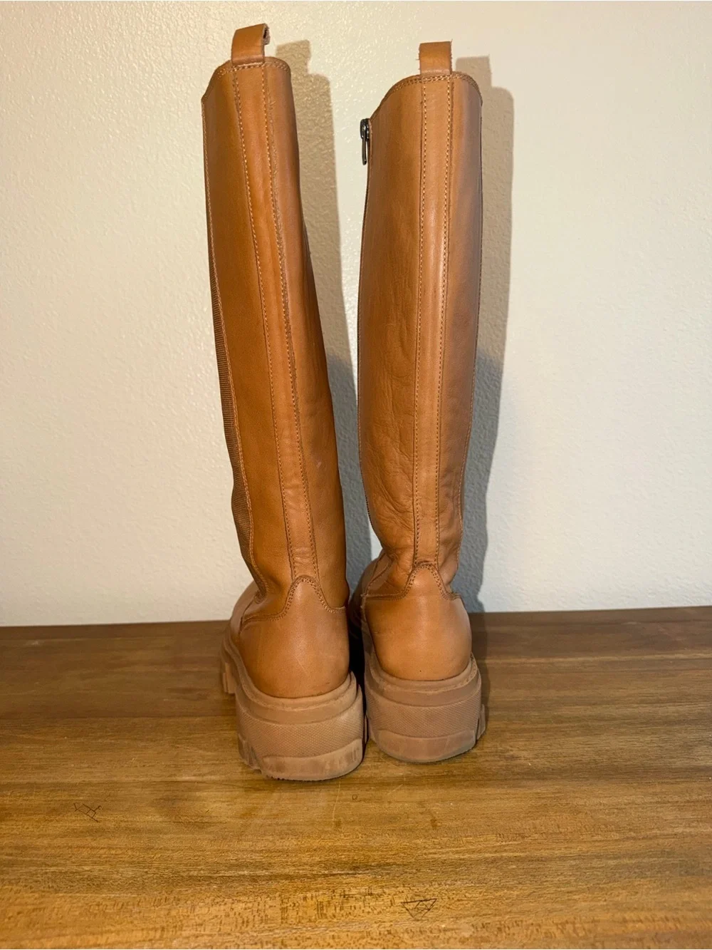 Steve Madden Cognac Platform Lug Knee Boots